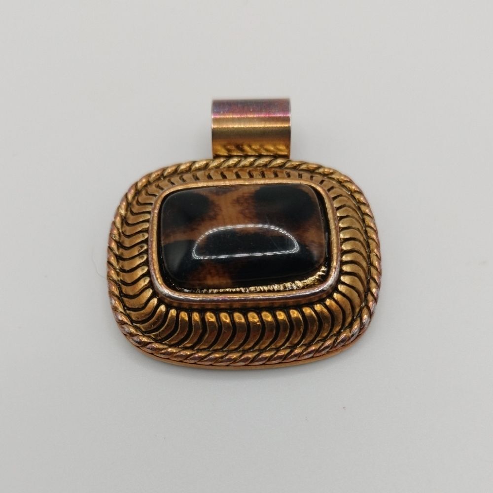 Women's Gold and Black Square Pendant Brown and Black Animal Pattern Leopard e60